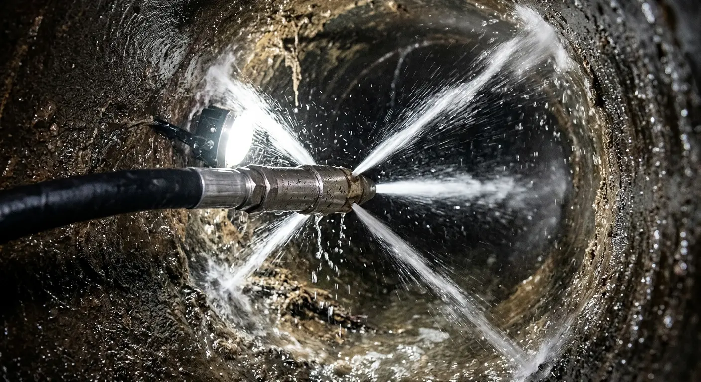 High-pressure hydro jetting nozzle cleaning sewer pipe for Storm Drain Cleaning in West Richland